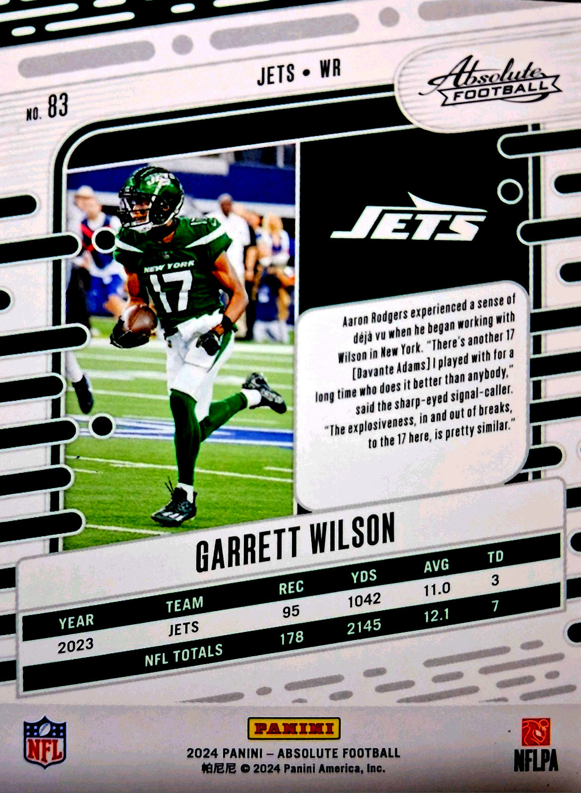 2024 Panini Absolute Garrett Wilson(WR) NY Jets Base Set #83 Bulk Buy of 3