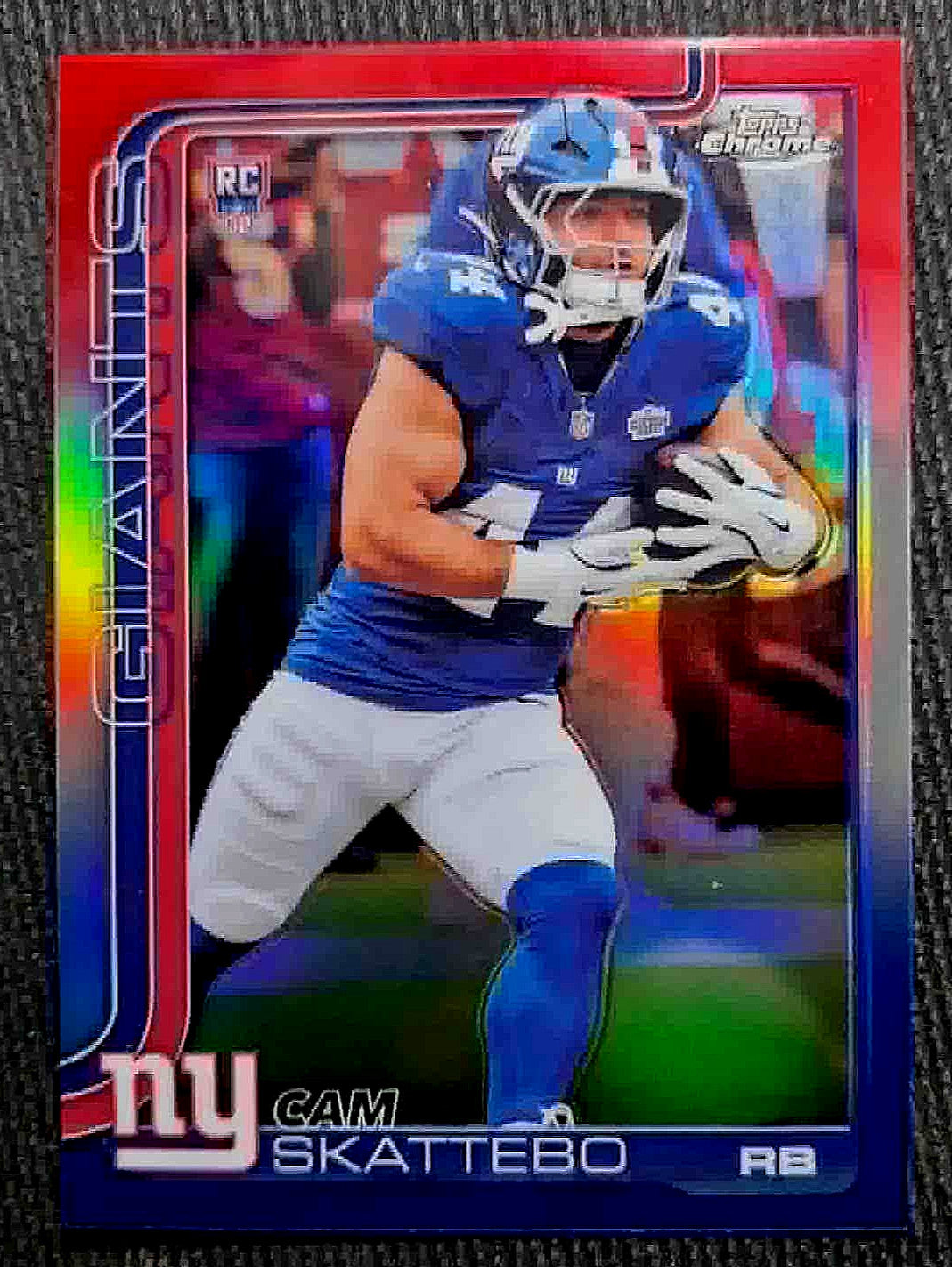 2025 Topps Chrome Base Rookie #331 Cam Skattebo Red, White & Blue Refractor (RC)