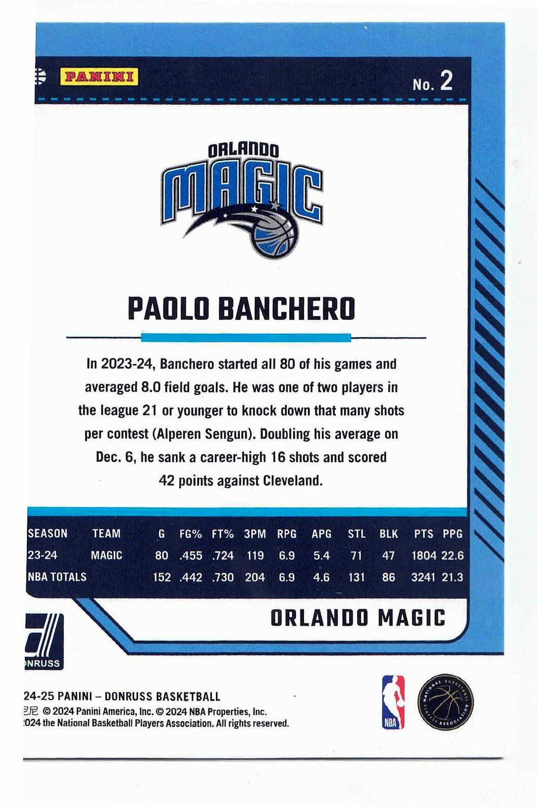 2024-25 Donruss NBA PAOLO BANCHERO #2 [International Blue Fireworks] Magic /85
