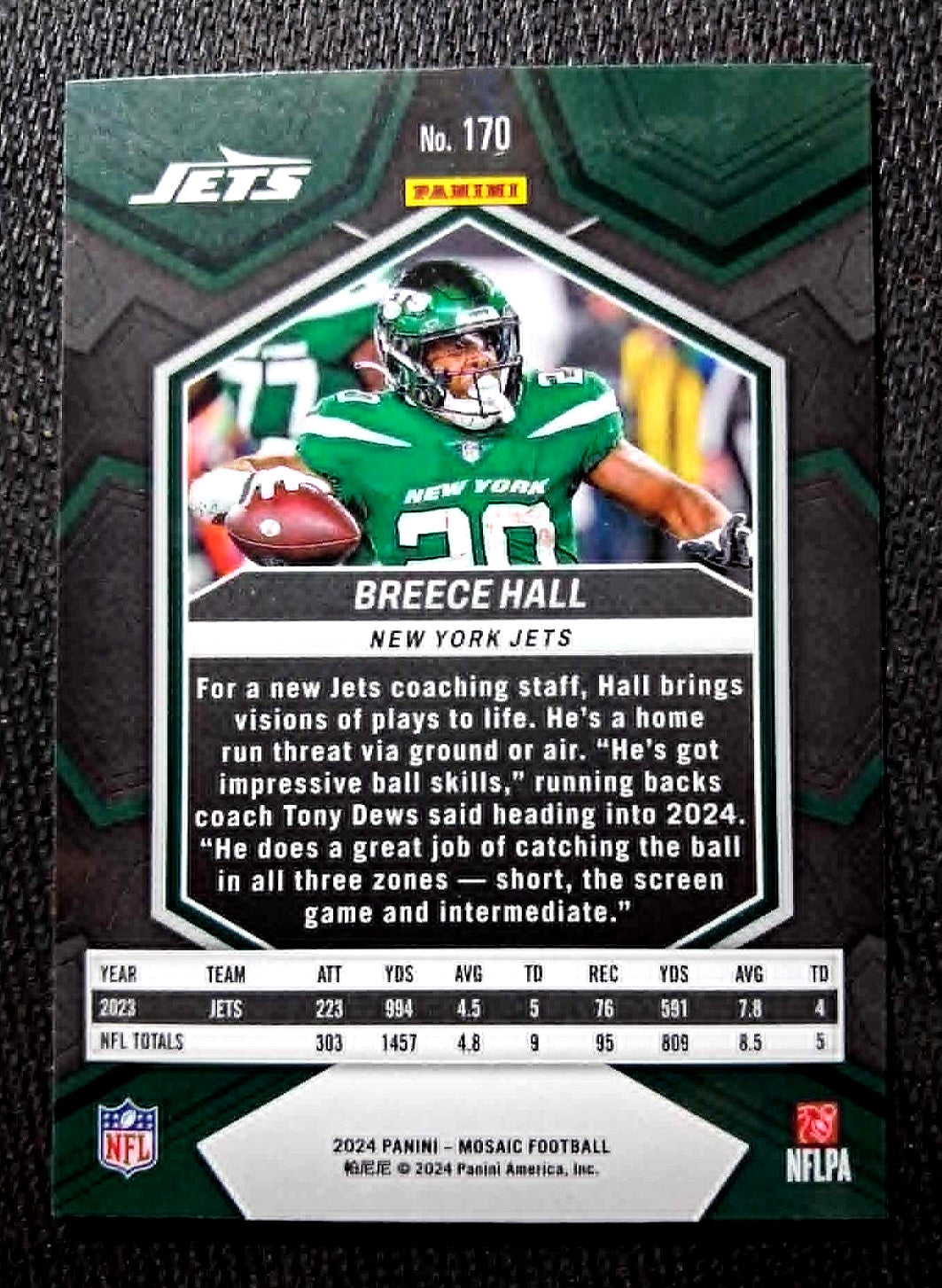 2024 Panini Mosaic -Breece Hall (RB) NYJets #170 Silver Base Set Card