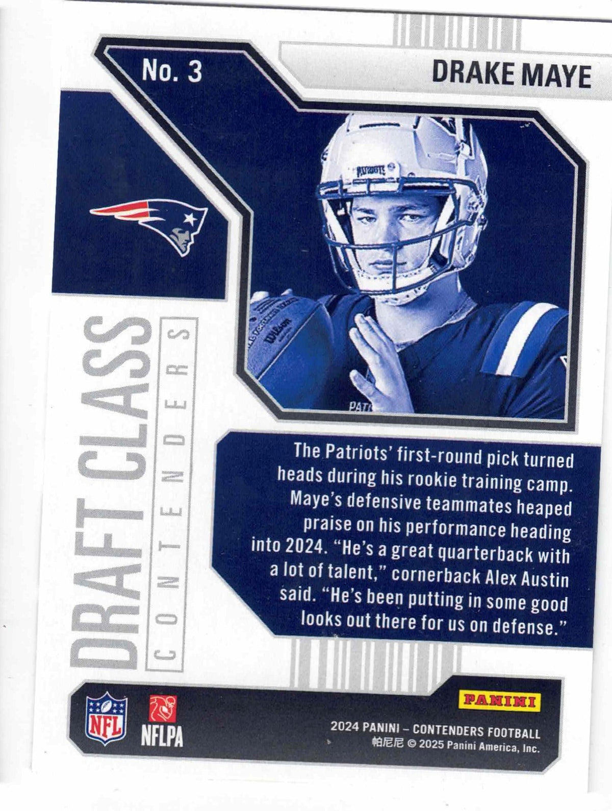 2024 Panini Contenders Football DRAKE MAYE #3 [Draft Class Contenders] RC