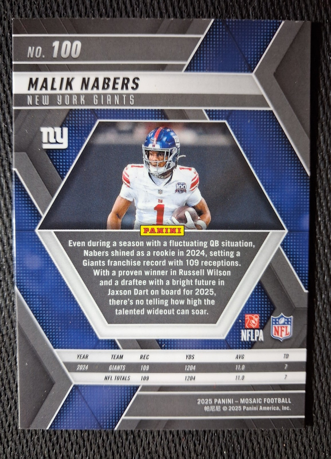 2025 Panini NFL Mosaic MALIK NABERS #100 [Base Silver] New York Giants  (RC)