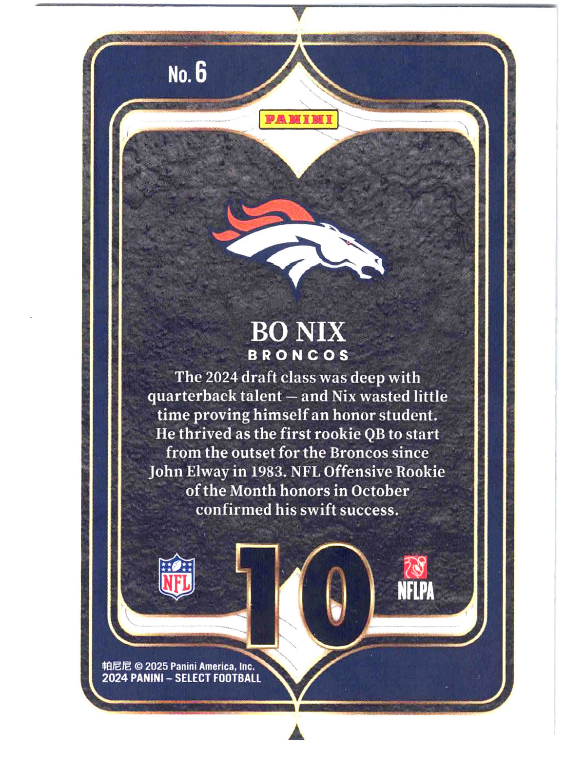 2024 Panini NFL Select BO NIX #6 [Numbers] Denver Broncos (RC)