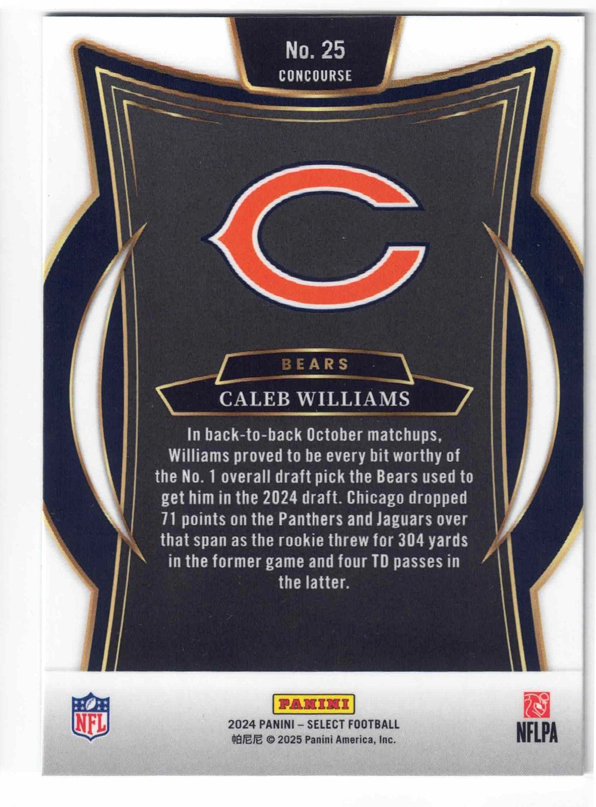 2024 Panini NFL Select CALEB WILLIAMS #25 [Concourse] Chicago Bears (RC)