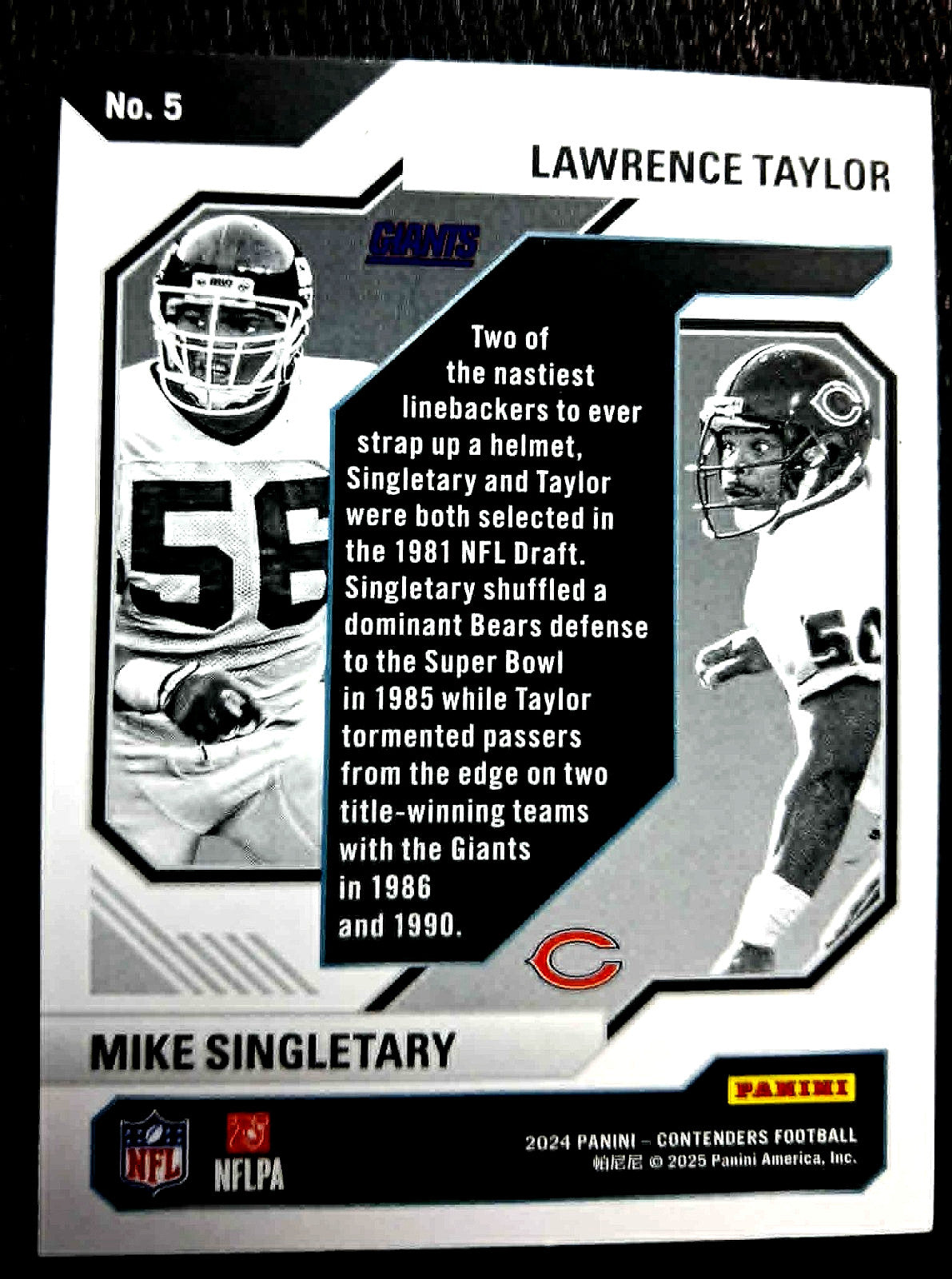 2024 Panini Contender Historic Draft Class #5 Lawrence Taylor/Mike Singletary