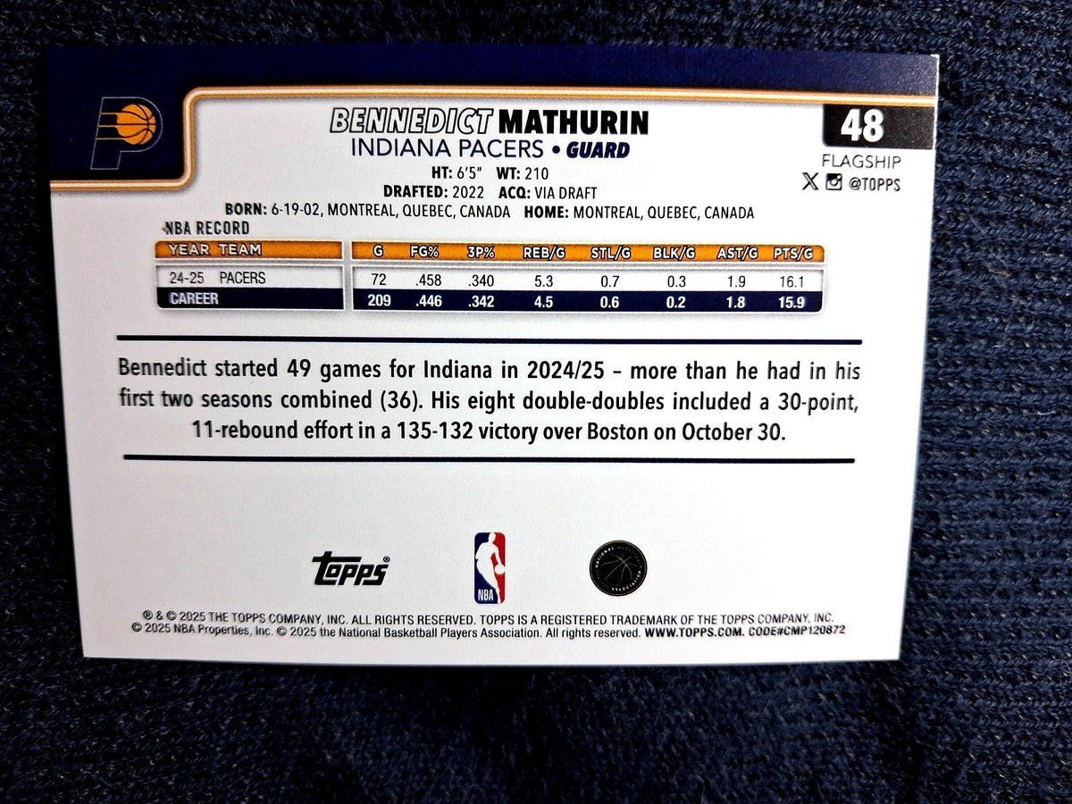 2025 Topps Basketball BENNEDICT MATHURIN #48 [Season Tipoff Gold Foil SP]  /50