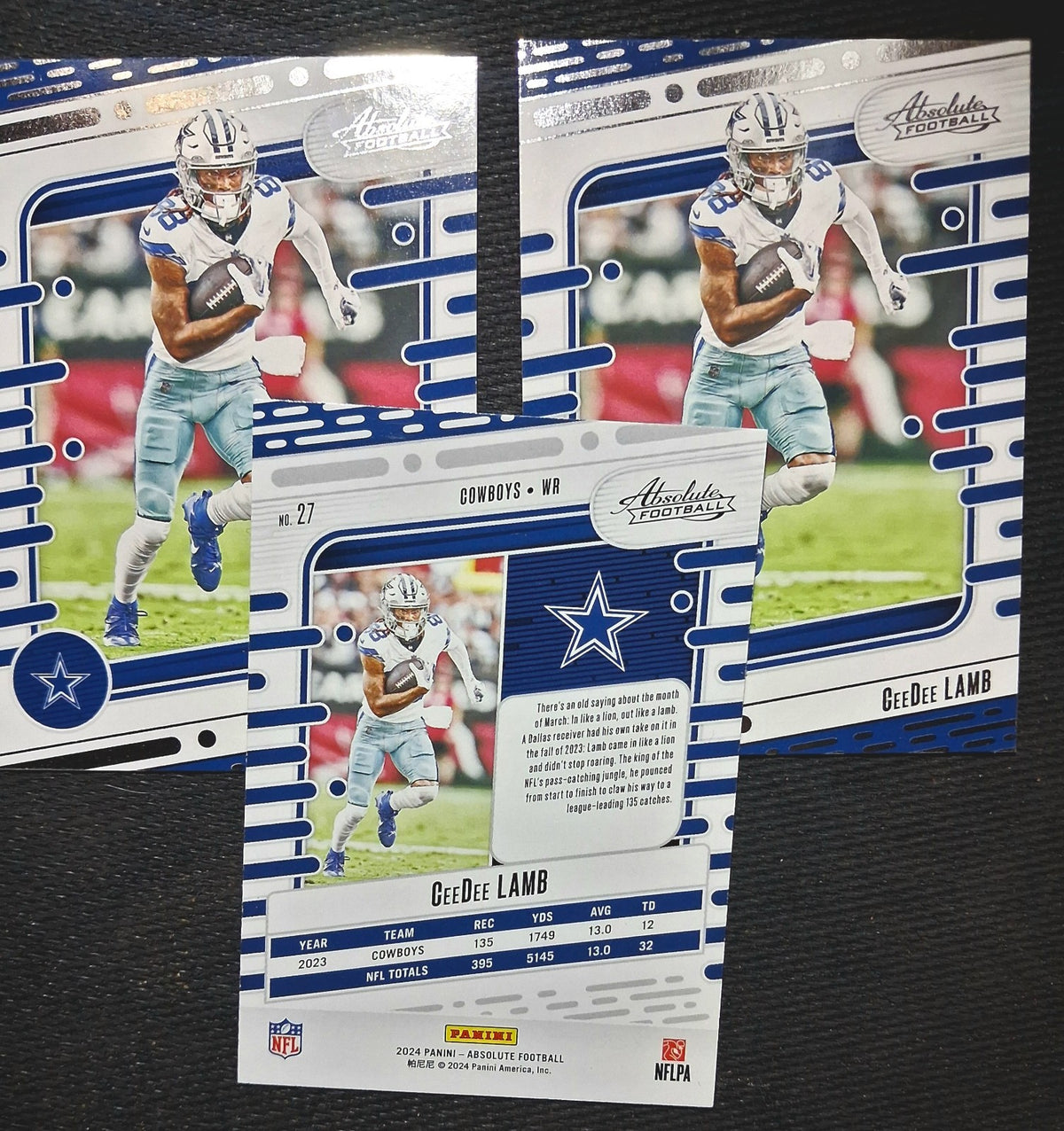 2024 Panini Absolute CeeDee Lamb(WR) Dallas Cowboys Base Set #27 Bulk Buy of 3
