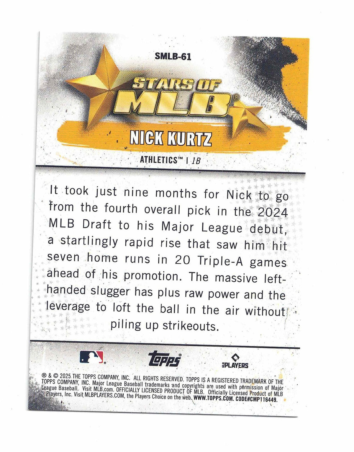 2025 Topps Update - NICK KURTZ #SMLB-61 Series Stars Of MLB [RC Badge] Base Set