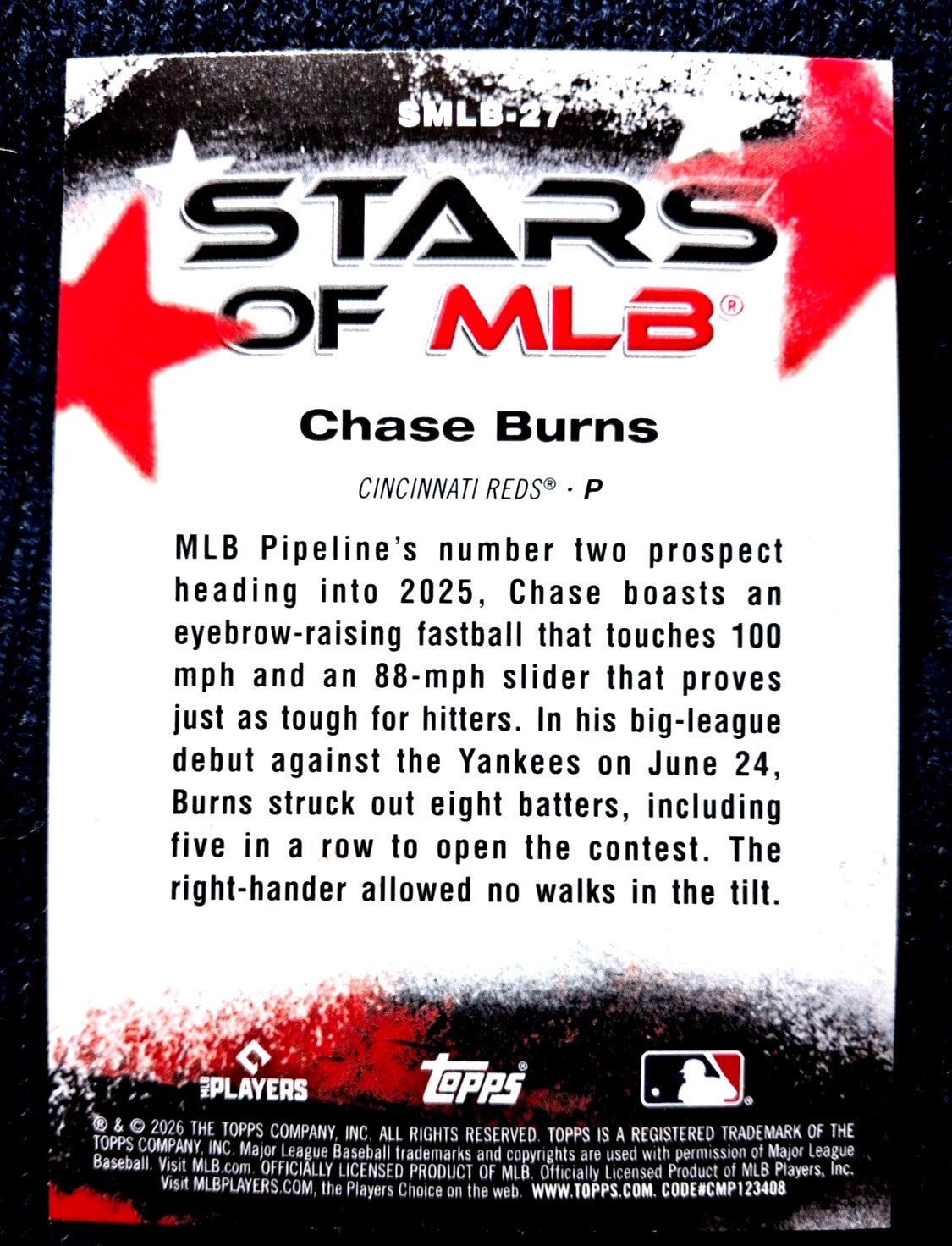2026 Topps Baseball Series 1 CHASE BURNS #SMLB-27  [Stars of MLB] Cincinatti Red