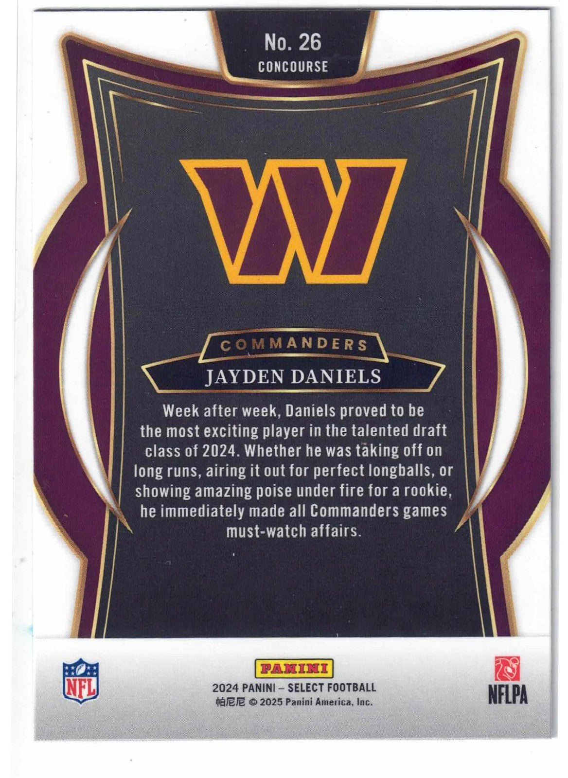 2024 Panini NFL Select JAYDEN DANIELS #26[Concourse]Washington Commanders (RC)
