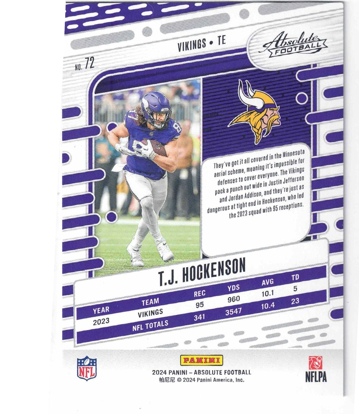 2024 Panini Absolute T.J. HOCKENSON #72 [Orange Mosaic] /299 Minnesota Vikings